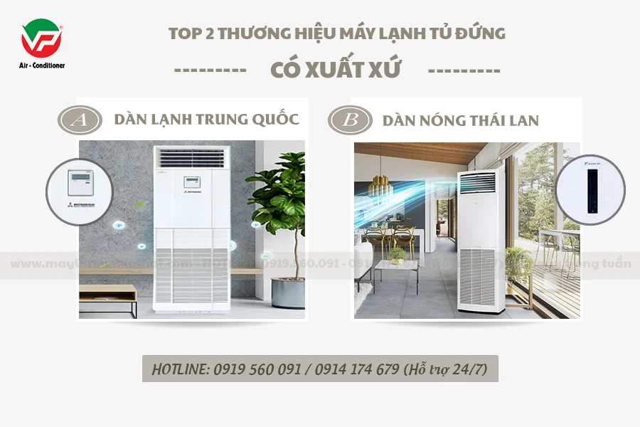 Điều hòa tủ đứng với Dàn lạnh Trung Quốc Dàn nóng Thái Lan có thương hiệu nào-1.webp